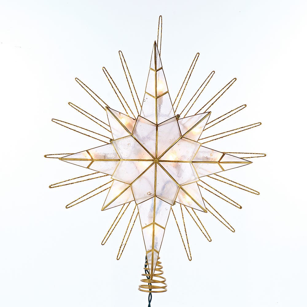 Kurt Adler 10-Light 14-Inch Gold Glitter Capiz Bethlehem Star Treetop